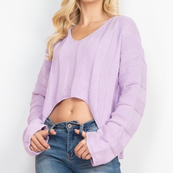 Lavender Purple U-Shaped Cutout Oversized Sweater: Cozy and Stylish Chunky Knit - Picture 1 of 9